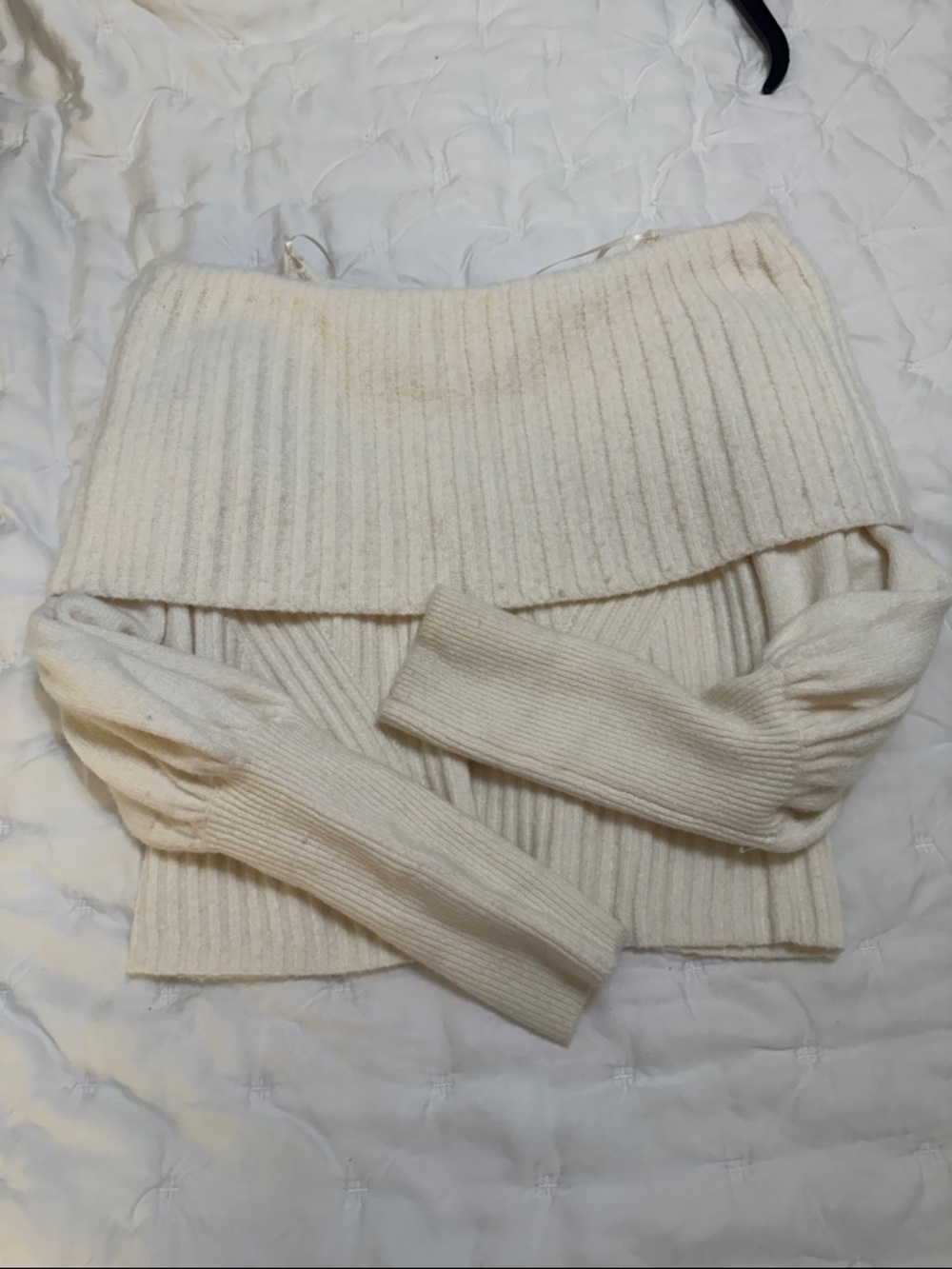 Anthropologie Off-the-Shoulder Ribbed Sweater - Cream